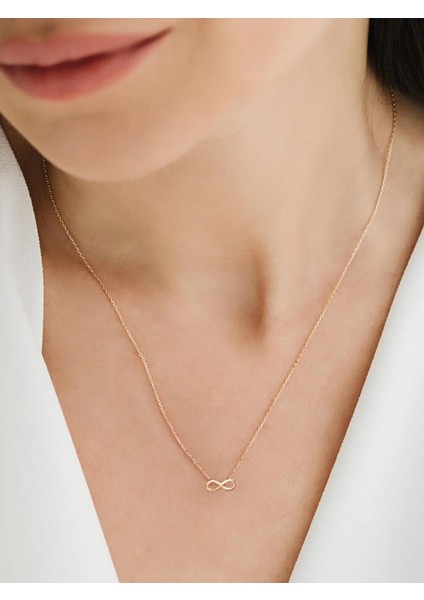 925 Ayar Rose Gold Sonsuzluk Model Sade Zarif Minimal Kadın Kolye fiyatları