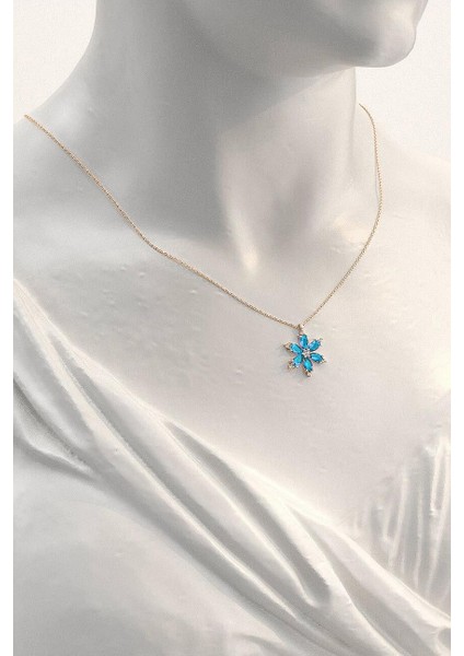 925 Ayar Lotus Çiçeği Aquamarin Taşlı Rose Gold Kadın Gümüş Kolye modelleri