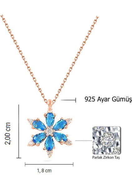 925 Ayar Lotus Çiçeği Aquamarin Taşlı Rose Gold Kadın Gümüş Kolye fırsatları
