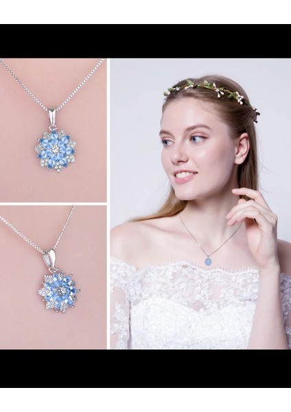 Aquamarin Taşlı Pırlanta Model Lotus Çiçeği Kadın Gümüş Kolye modelleri