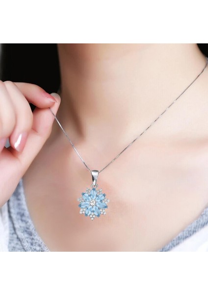 Aquamarin Taşlı Pırlanta Model Lotus Çiçeği Kadın Gümüş Kolye fırsatları