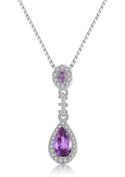 Ametist Taşı Lusso Damla Diamond Kadın Gümüş Kolye