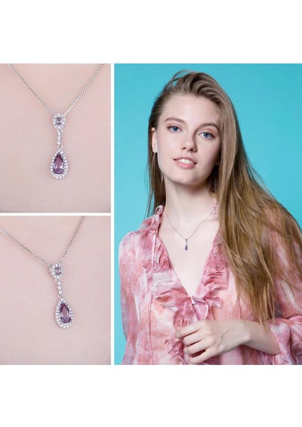 Ametist Taşı Lusso Damla Diamond Kadın Gümüş Kolye fiyatları