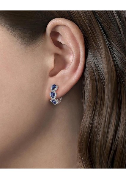 Safir Taşlı Diamond Stylish Night Halka Kadın Gümüş Küpe 17 mm