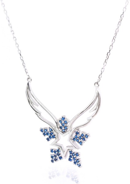 Pırlanta Safir Taşlı Melek Kanadı Kar Tanesi Bayan Gümüş Kolye modelleri