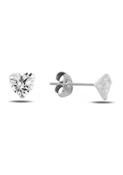 925 Ayar 6mm Kalp Form Zirkon Taşlı Tektaş Küpe