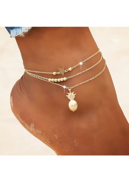 Boncuklu Ananas Model Kadın Ayak Halhal