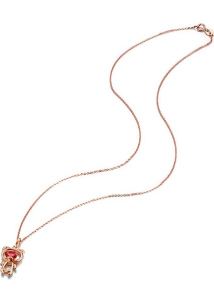 Ayıcık Gümüş Minik Kolye Rose Renk Kırmızı Taşlı fiyatları
