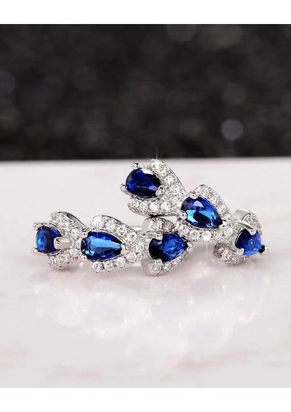 Safir Taşlı Diamond Stylish Night Halka Kadın Gümüş Küpe 17 mm