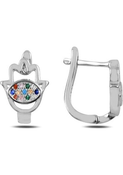 Gümüş Renkli Taşlı Fatma Ana Eli J Çocuk Küpe