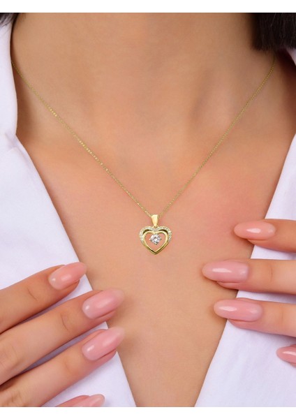 Çift Kalp Tektaş Gümüş Kolye Altın Kaplama fiyatları