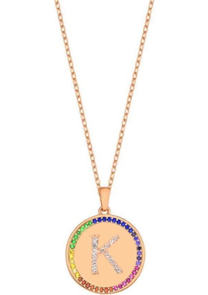 Harf Kolye Renkli Zirkon Taşlı K Harfi Kadın Gümüş Kolye