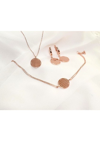 Rose Gold Gümüş Yaşam Çiçeği Bayan Kolye Küpe Bileklik Seti fiyatları