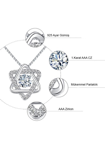 Gümüş Titrek Swarovski Taşlı Üçgen Yıldız Kadın Kolye modelleri