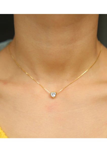 Gümüş 925 Ayar Zirkon Taşlı Kalp Kolye Altın Kaplama fiyatları