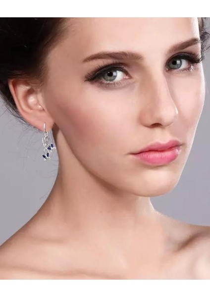 Sonsuzluk Pırlanta Model Safir Taşlı Kelebek Bayan Gümüş Küpe modelleri