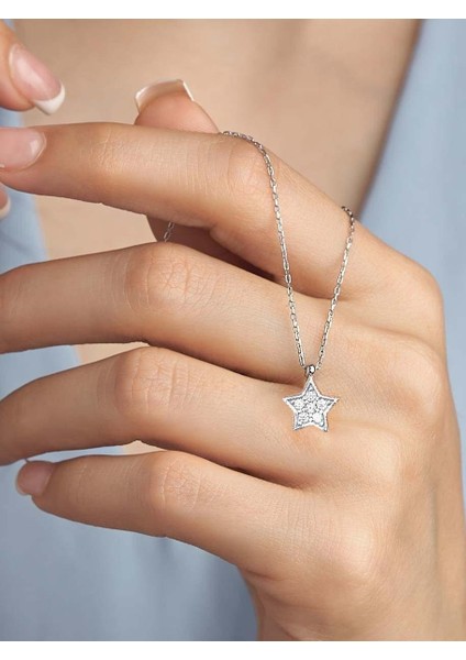 925 Ayar Gümüş Zirkon Taşlı Yıldız Kadın Gümüş Kolye fiyatları