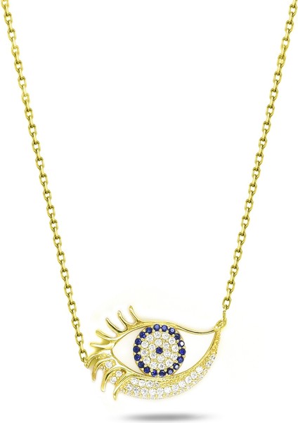 925 Ayar Nazar Gözlü Rimel Kirpikli Kadın Gümüş Kolye