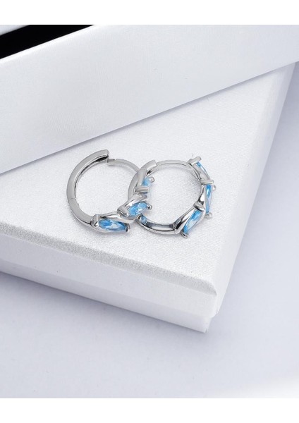 Aquamarin Marquise Diamond Night Halka Kadın Gümüş Küpe 17 MM modelleri