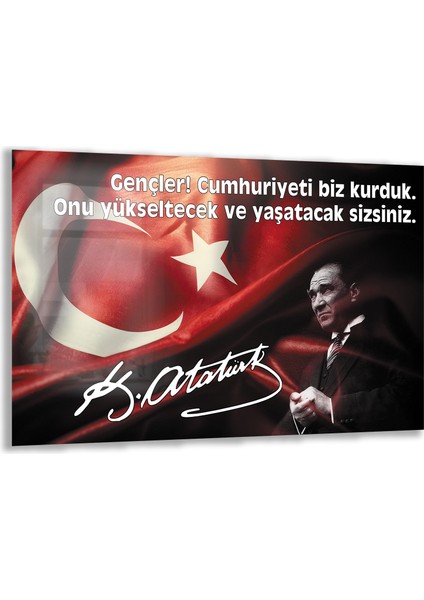 Atatürk Sözleri 4 Cam Tablo - Yatay Motif 01-003