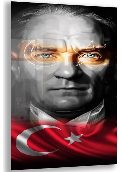 Atatürk Cam Tablo - Yatay Motif 01-006