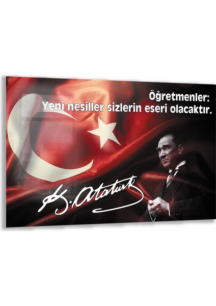 Atatürk Sözleri 4 Cam Tablo - Yatay Motif 01-002