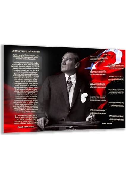 Atatürk Gençliğe Hitabe Cam Tablo - Yatay Motif 01-01