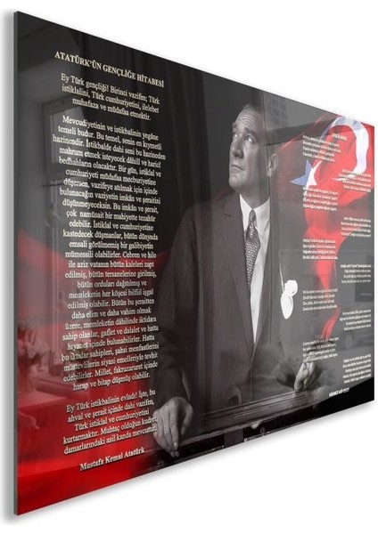 Atatürk Gençliğe Hitabe Cam Tablo - Yatay Motif 01-01