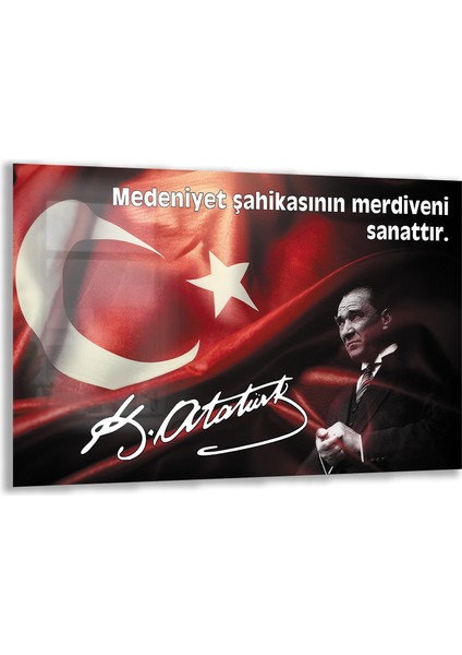 Atatürk Sözleri 4 Cam Tablo - Yatay Motif 01-008