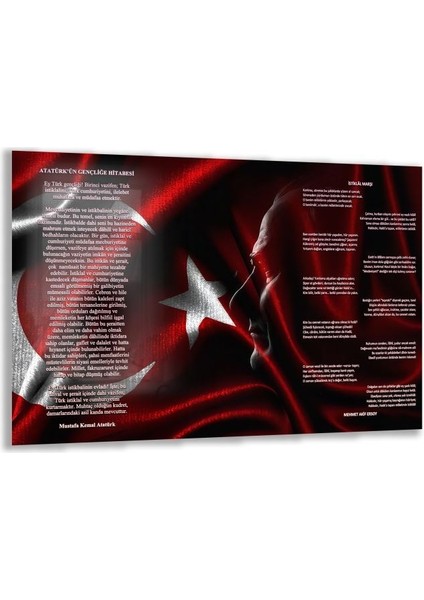 Atatürk Gençliğe Hitabe Cam Tablo - Yatay Motif 01-03