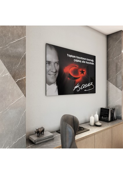 Atatürk Sözleri 6 Cam Tablo - Yatay Motif 01-008 fiyatları