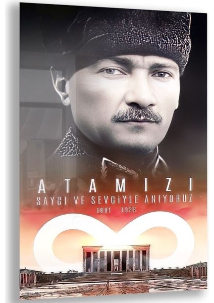 Atatürk Cam Tablo - Yatay Motif 01-036