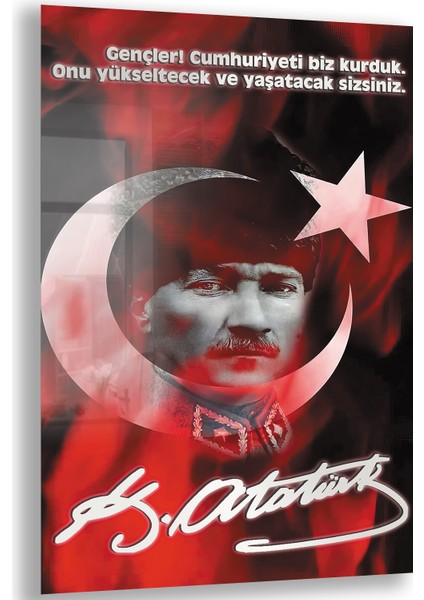 Atatürk Sözleri 7 Cam Tablo - Dikey Motif 02-004