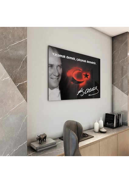 Atatürk Sözleri 6 Cam Tablo - Yatay Motif 01-010