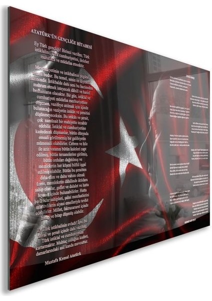 Atatürk Gençliğe Hitabe Cam Tablo - Yatay Motif 01-03
