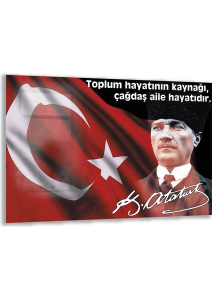 Atatürk Sözleri 5 Cam Tablo - Yatay Motif 01-008