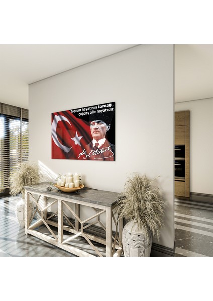 Atatürk Sözleri 5 Cam Tablo - Yatay Motif 01-008