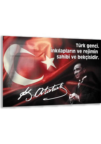 Atatürk Sözleri 4 Cam Tablo - Yatay Motif 01-004