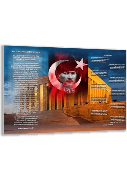 Atatürk Gençliğe Hitabe Cam Tablo - Yatay Motif 01-02