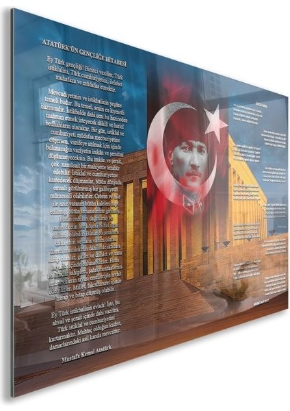 Atatürk Gençliğe Hitabe Cam Tablo - Yatay Motif 01-02