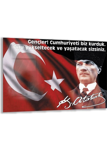 Atatürk Sözleri 5 Cam Tablo - Yatay Motif 01-004
