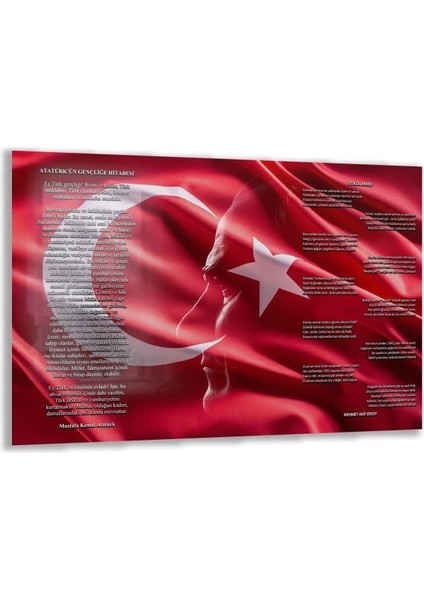 Atatürk Gençliğe Hitabe Cam Tablo - Yatay Motif 01-04
