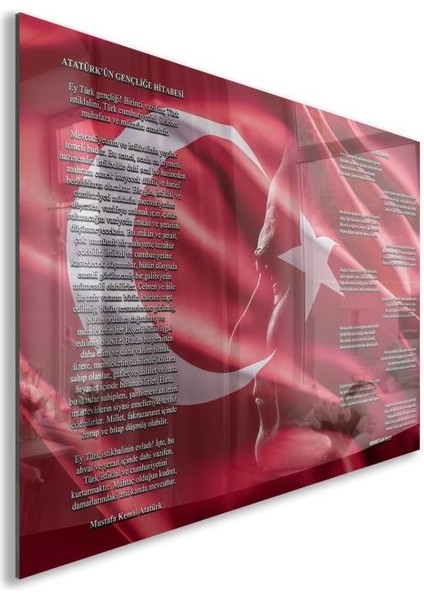 Atatürk Gençliğe Hitabe Cam Tablo - Yatay Motif 01-04
