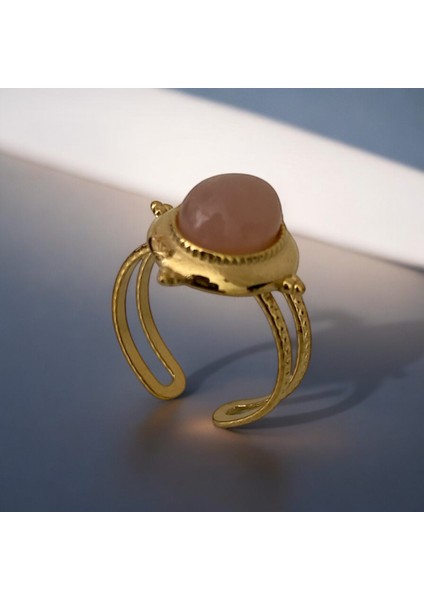 Vintage Ayarlanabilir Opal Taşlı Çelik Yüzük Gold