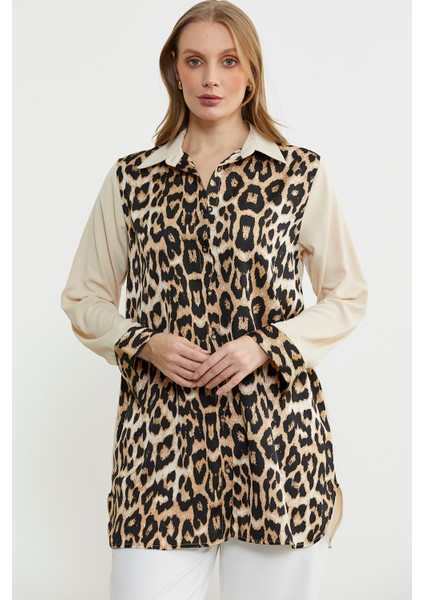 Leopar Detaylı Tunik Gömlek - Taş modelleri