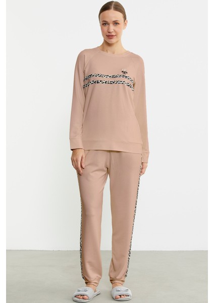 Leopar Çizgili Jogger Pijama Takım - Somon