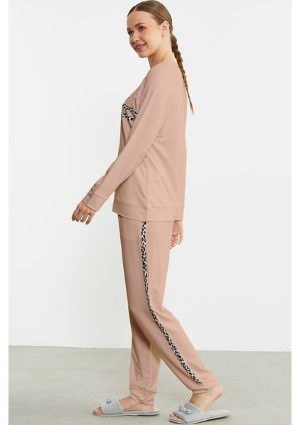Leopar Çizgili Jogger Pijama Takım - Somon modelleri