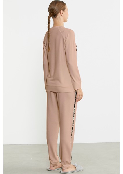 Leopar Çizgili Jogger Pijama Takım - Somon fırsatları