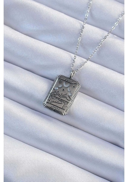 316L Çelik Zincir Eskitme Gümüş Renk Ay Figürlü Tarot Kolye - TJ-BKO9222