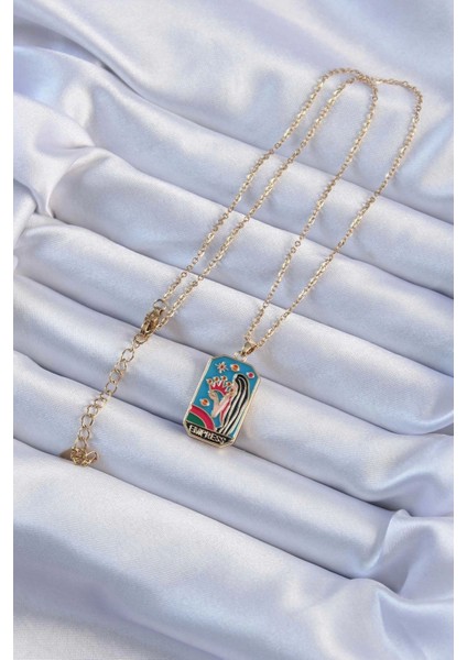 316L Çelik Zincir Altın Renk Taç ve Kız Figürlü Renkli Mineli Tarot Kolye - TJ-BKO9229 fiyatları